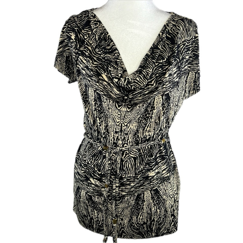 Dana Buchman Size S Black Swoop Zebra Animal Print Teacher Business S/S Blouse